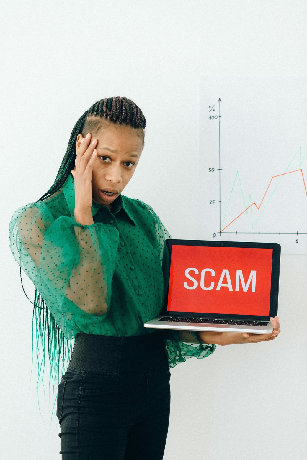 Pantalla con la palabra scam como advertencia visual de riesgo